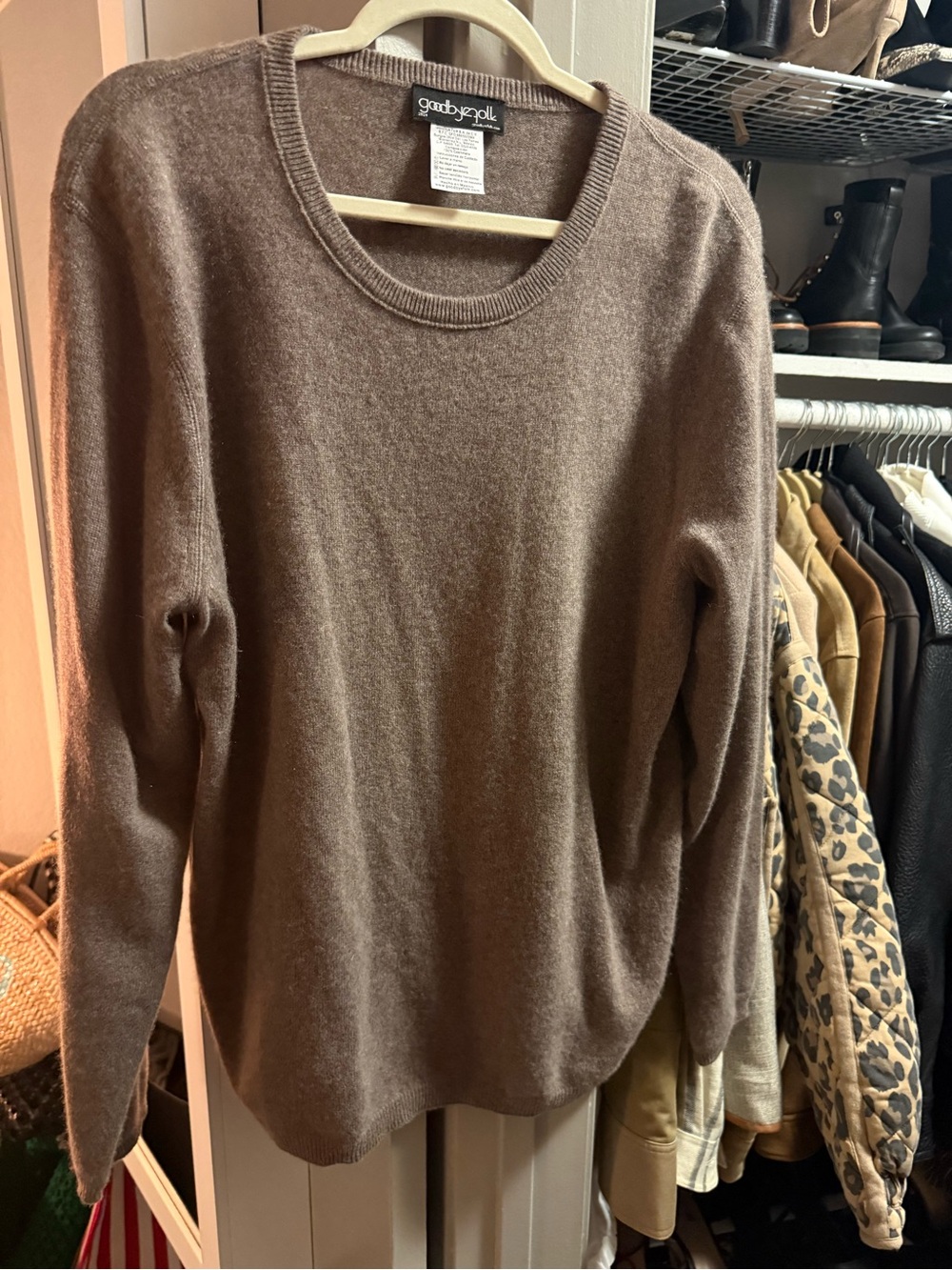 Brown Crewneck Cashmere Blend Sweater